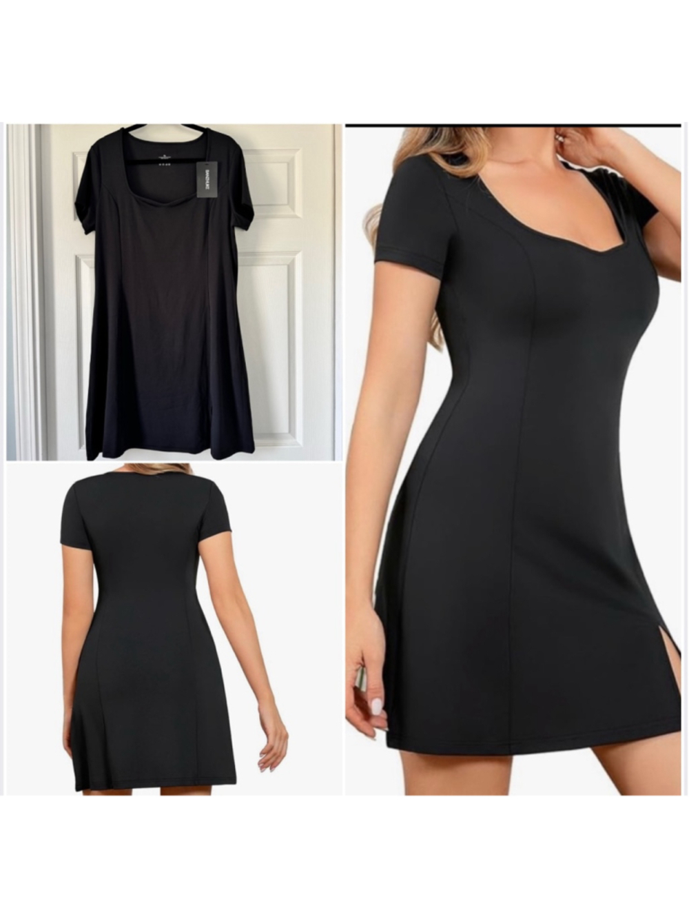 Women BANZHUKE Tennis T-Shirt Dress XL Black Short Sleeve Mini Summer Casual